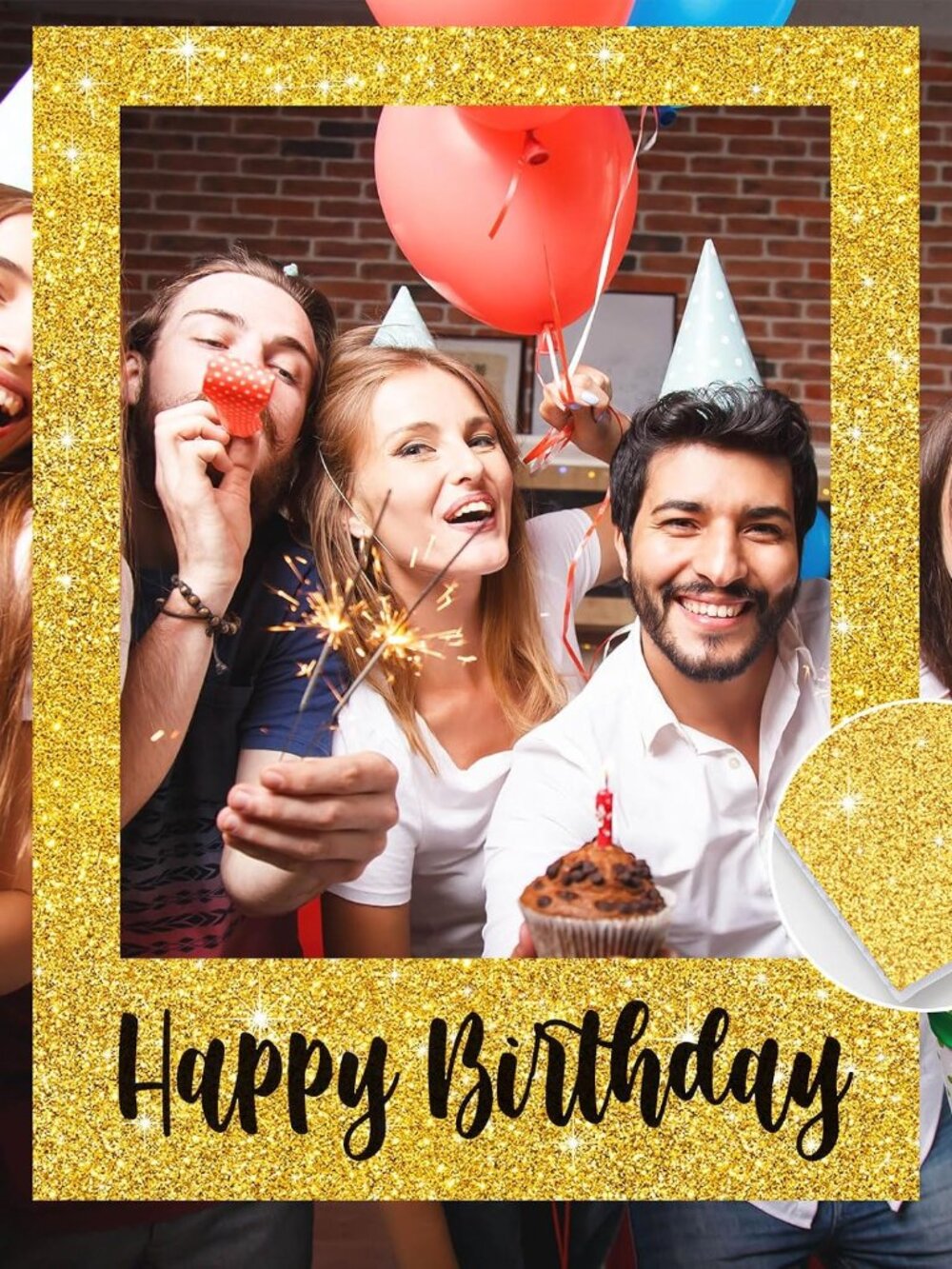 32 X 24 in Extra Large Birthday Photo Booth Frame Props,Shiny Gold